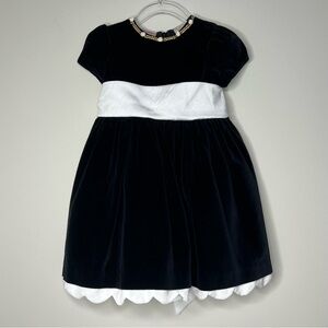 Laura Ashley Girls Dress Toddler 24M Black Velvet White Sash Lined Flower Girl
